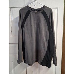 Harley-Davidson Gray & Black Long Sleeve Shirt With Orange Logo Mens L Cotton Bl